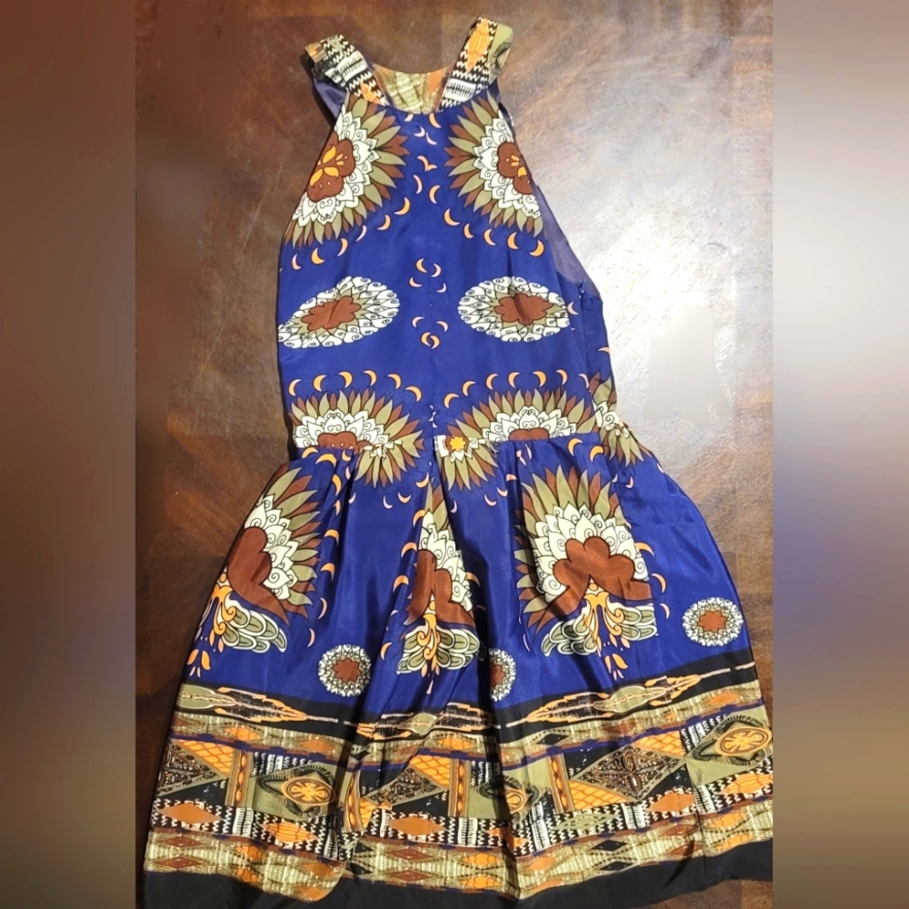 MM Couture Blue and Brown Dress